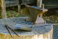 Antique Anvil, Tongs and Hand Shovel at a Blacksmith Shop Royalty Free Stock Photo